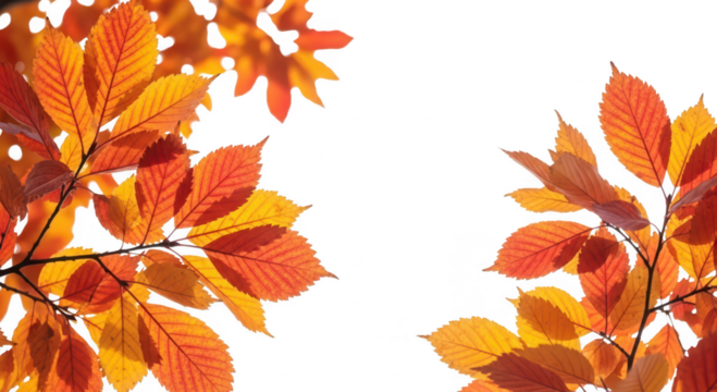 Vibrant autumn leaves with warm orange and yellow hues isolated on transparent background