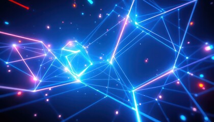 Dynamic abstract digital network with glowing blue and pink lines and dots, representing global connection, data flow, and modern technology concepts for business and science.