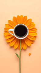 Floral Coffee Art A Blooming Cup of Joe Sunflower Design and Delightful Aroma on a Light Background