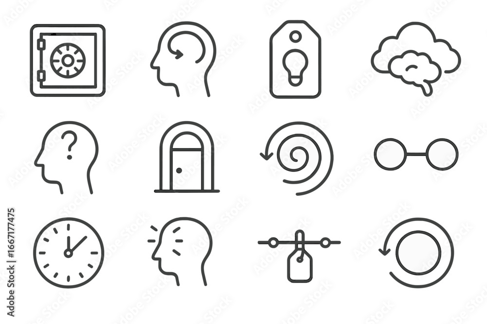 Poster icon spiral cloud trigger door memory rehearsal fog cognitive grid vector