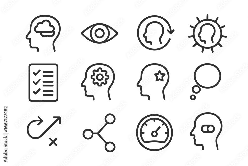 Poster grid vector cognitive icon awareness loop mistakes bubble metacognition from mindset arrow
