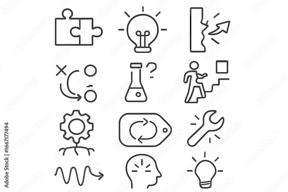 Poster fit lightbulb insight solving moment break icons climb vector symbol icon problem