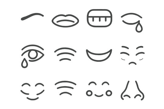 Wrinkled eyes face vector eye line lips expressions icon from clenched flat