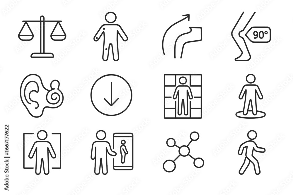 Poster balance symbol icons motion proprioception vector posture movement chart node feedback icon