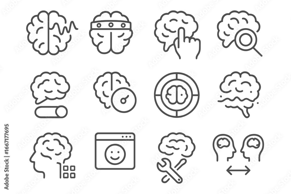 Aufkleber neural neurointerface emotional brain icons toggle line response reader feedback vector icon