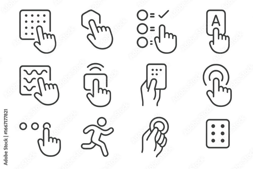 Poster haptic vector symbol interaction icons learning tactile textured icon quiz letter flashcard