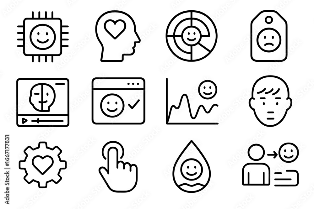 Poster expressive icon facial processor mood ux icons line stream emotion affective computing