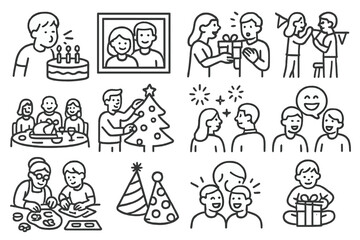 Obraz premium Exchange festive family moment dinner photo icon together celebration trimming icons cards