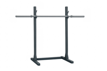Squat rack stand with barbell on transparent background for weightlifting and fitness training