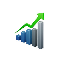 3d bar chart with upward trend arrow isolated on transparent background