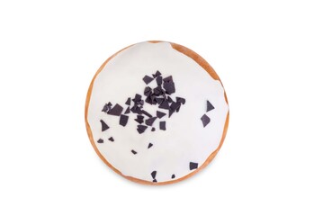 Donut with white chocolate glaze on a white isolated background
