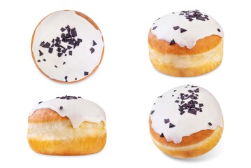 Donut with white chocolate glaze on a white isolated background