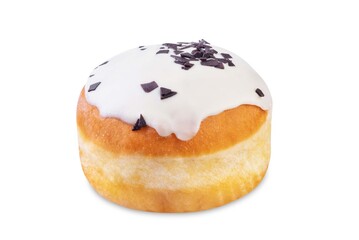 Donut with white chocolate glaze on a white isolated background