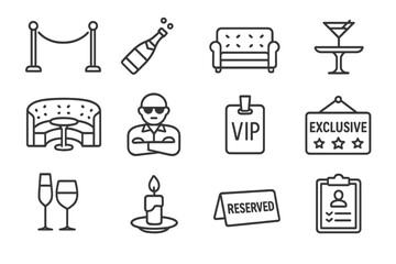 Champagne badge icon vip velvet booth icons rope cocktail luxury nightclub vector