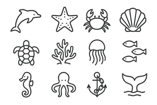 Fish vector icons icon sea marine crab school turtle chain life jellyfish
