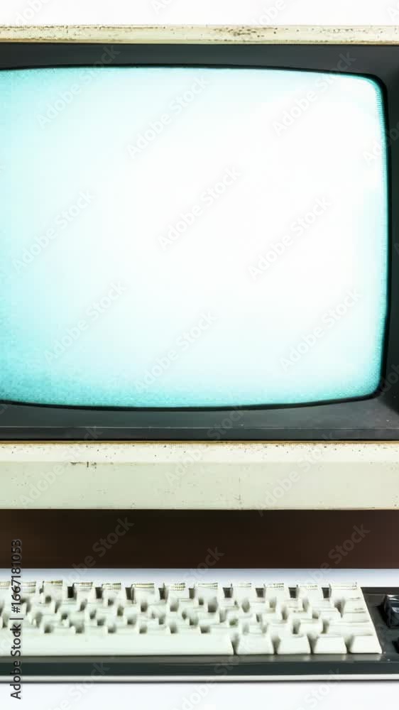 Poster vintage computer system with keyboard and monitor