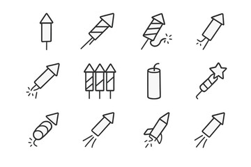 Fototapeta premium Vector striped firecracker tube rocket icon icons rockets lit firework skybound small