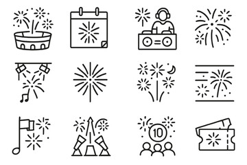 Obraz premium Icon icons fireworks firework scheduled night display countdown vector note show light