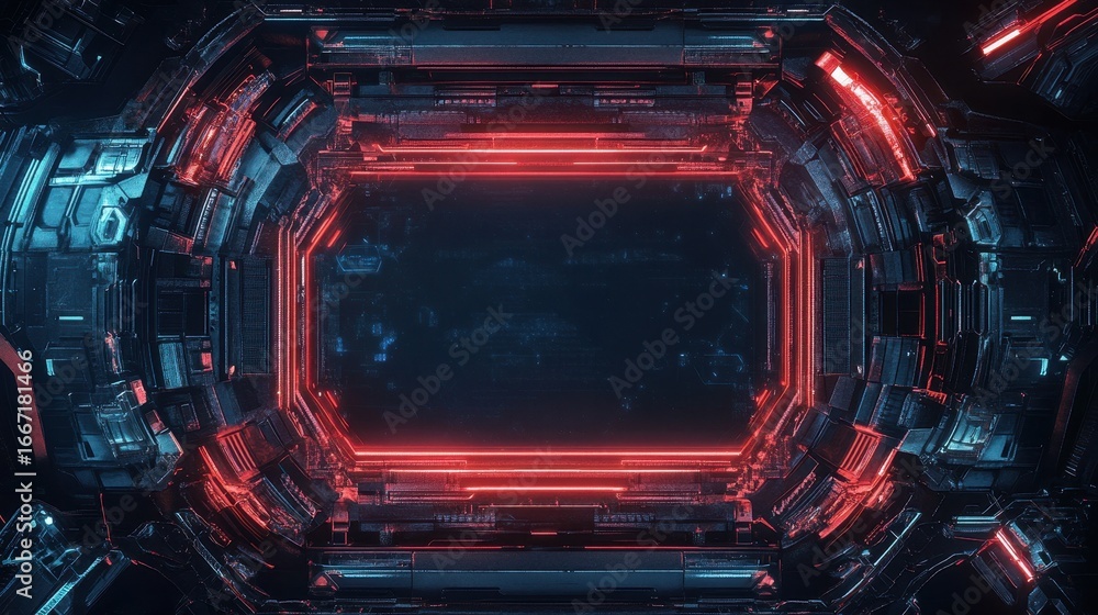 Poster futuristic sci-fi interface: empty holographic borders for gaming menus and spaceship displays