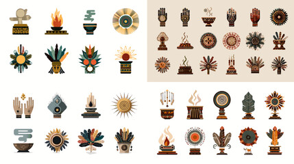 Set of tribal and ethnic decorative elements inspired by ancient art and culture, perfect for tattoo design, prints, packaging, branding, and creative projects.