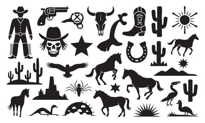Wild West Black Silhouettes with Cowboy Animals and Desert Elements a Graphic Representation of Western Culture and Heritage