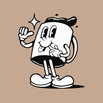mascot coffee cup illustration, cup mascot retro