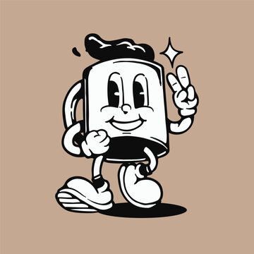 mascot coffee cup illustration, cup mascot retro