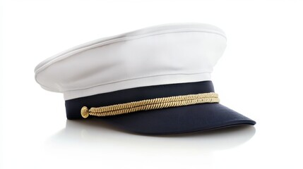 Distinctive Marine Cap. Commander's Headgear with Nautical Flair on Crisp White Background