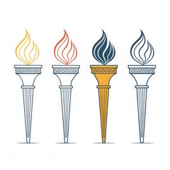 Illustration of four torches with different colored flames on a white background design art