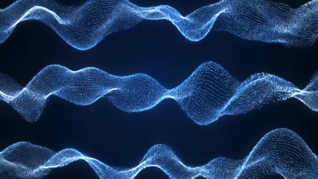 Translucent Energy Waves on a Deep Blue Background - Shimmering, translucent energy waves ripple and oscillate gracefully across a deep blue background.