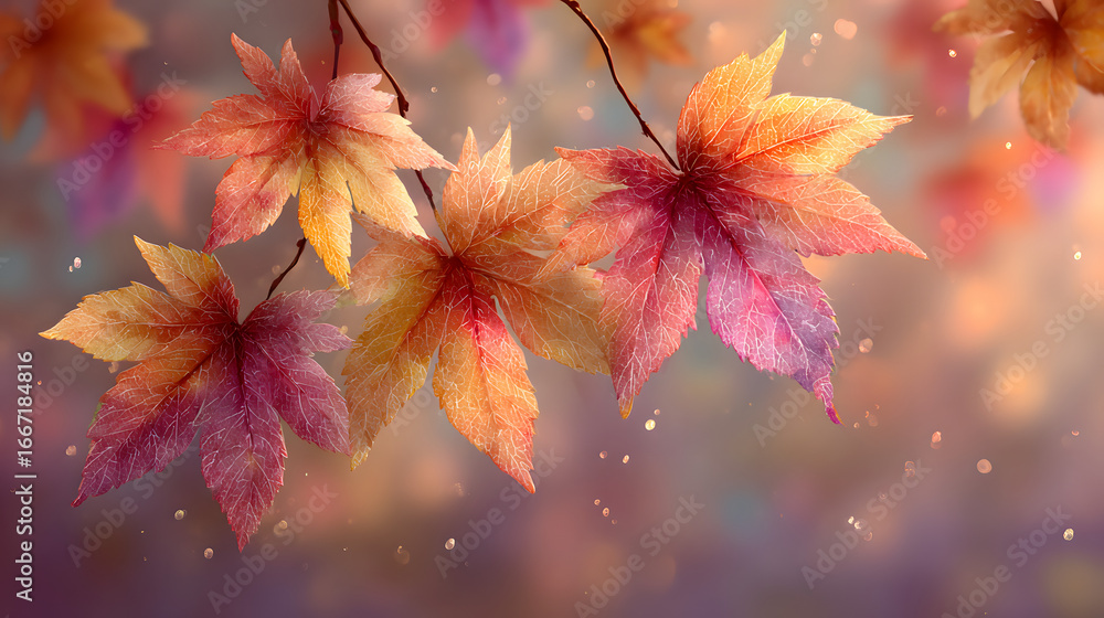 Poster web banner design for autumn season and end year actvity with red and yellow mple leaves with soft f