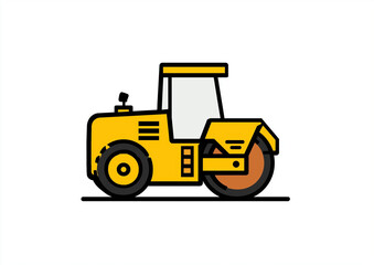 Fototapeta premium Yellow road roller icon vector illustration on a white background, simple design, flat coloring, bold lines, no shading or gradient, 2D vector graphic logo, minimalistic style, side view,