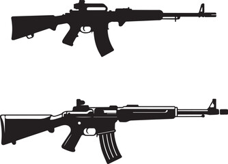 Silhouette of two assault rifles, one above the other, on a white background