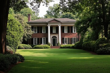 Obraz premium Contemporary Georgia House: Innovative Architecture with Lush Green Lawn in Atlanta