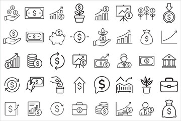 Modern Line Icons: Finance, Growth, Investment, and Wealth Building Concepts
