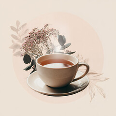 Tea Cup with Abstract Botanical Illustration