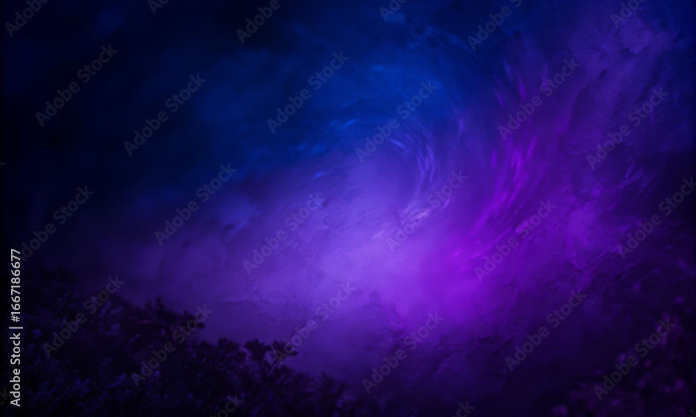 Poster an abstract background with a gradient of dark blue and purple with cloud like formations and dark s