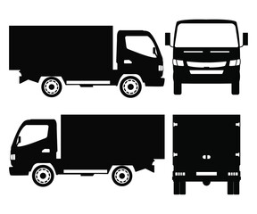 Truck Silhouette Icon Set Side, Front, Back, and Top View on White Background