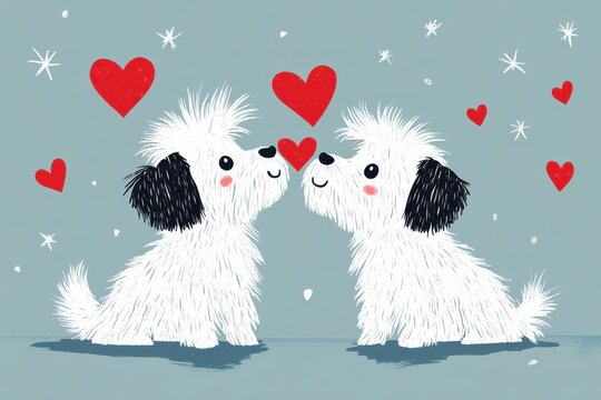 Endearing Canine Couple Embracing Love: Valentine's Day Heartwarming Illustration