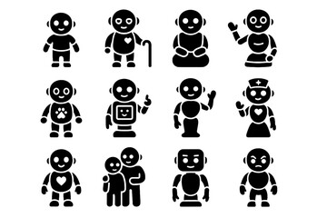 Bot robots vector emotion humanoid robot hospital friend icon family therapy personality