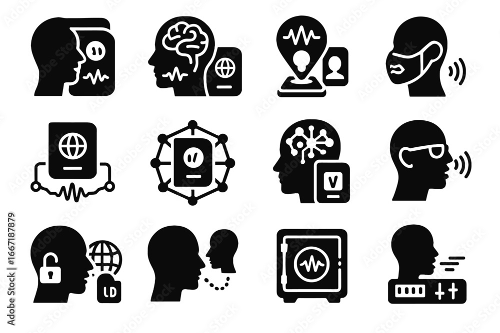Aufkleber decentralized control auth icon unlock data augmented voice voiceprint vector technology futuristic