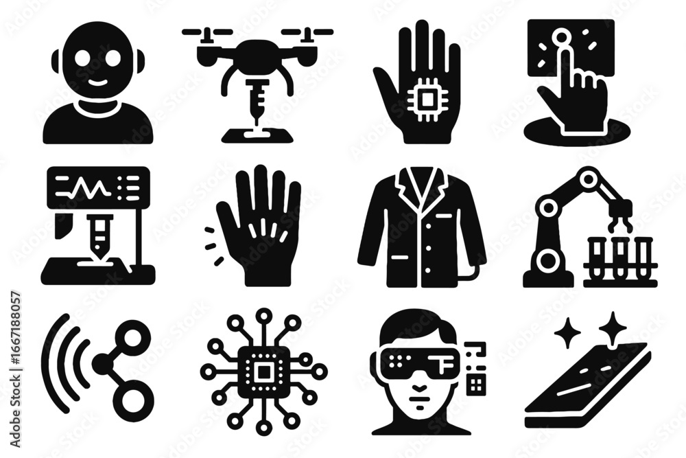 Poster virtual interface futuristic ai analysis lab vector holographic surfaces drone augmented icon