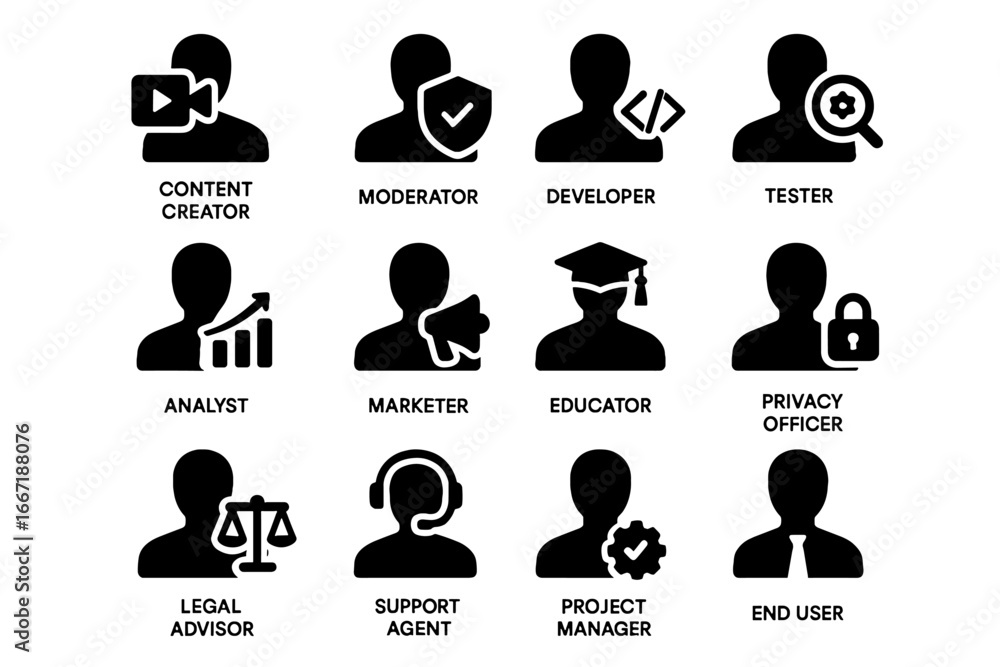 Poster icon end agent vector moderator user privacy deepfake tool project support manager