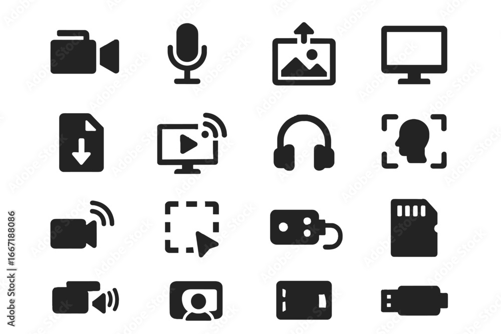 Poster Deepfake screen screenshot card device icons input icon video scan vector image