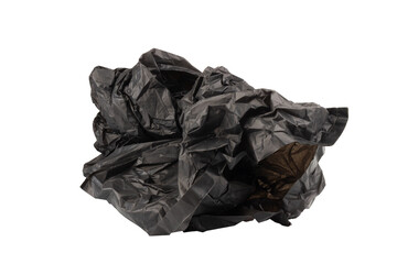 Crumpled garbage bag on white background