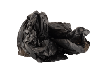 Crumpled garbage bag on white background