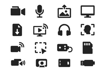 Deepfake screen screenshot card device icons input icon video scan vector image