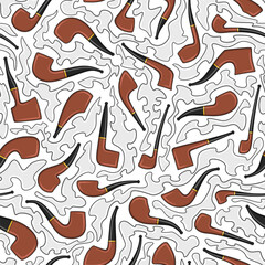 Seamless pattern with smoking pipes, tobacco smoke. Colored vector background.
