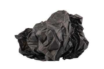 Crumpled garbage bag on white background