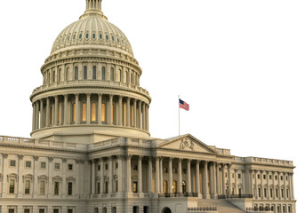 Obraz premium The united states capitol building with dome and flag isolated on transparent background